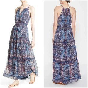 Joie Agnece 100% Silk Printed Tiered Maxi Dress Blue Size 0